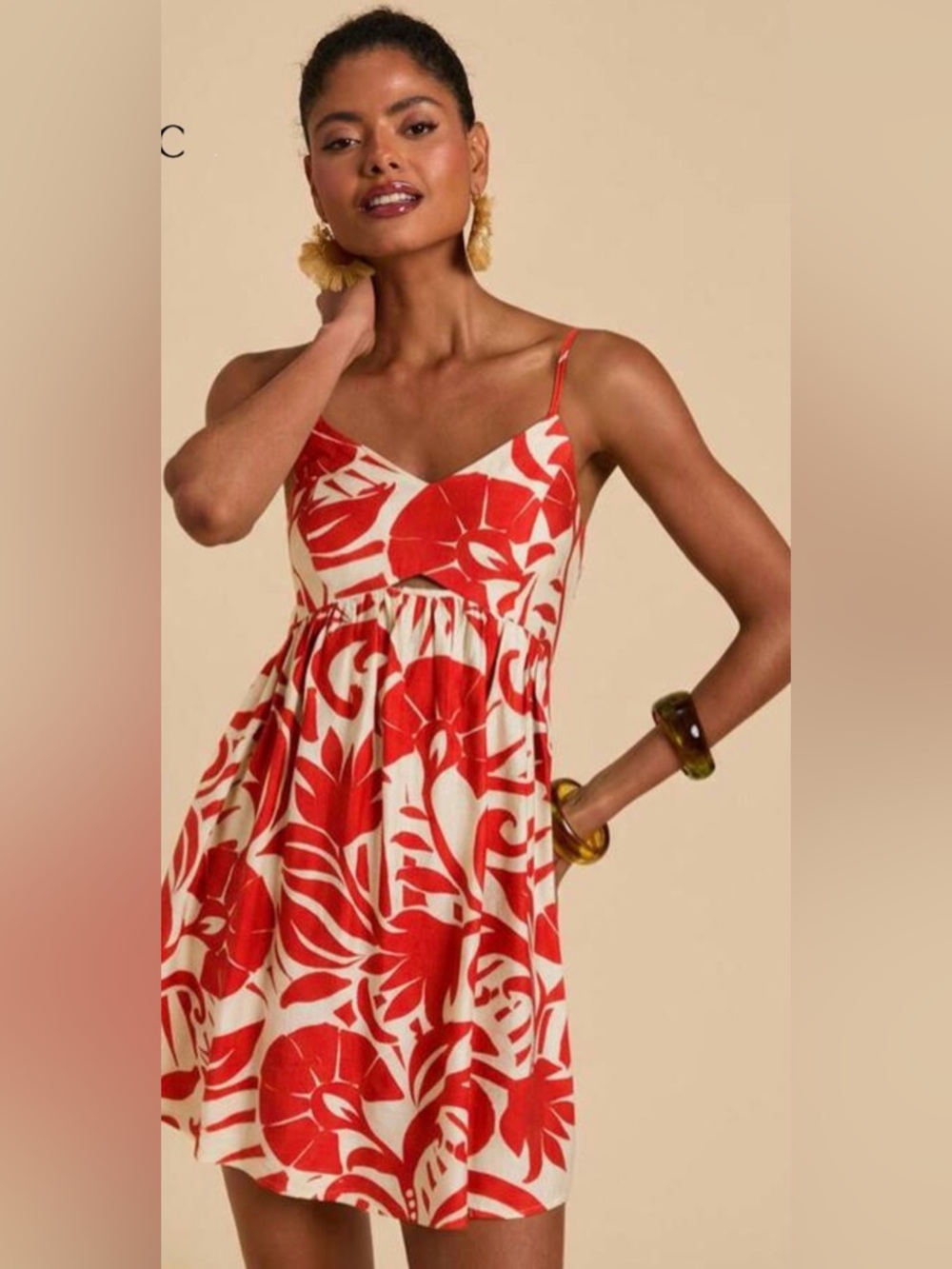 New Red & Cream Floral Sundress cutout dress M